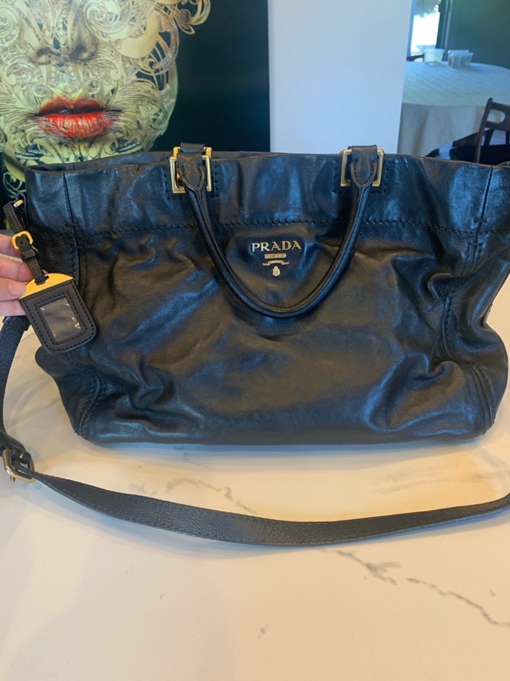 Authentic Prada Vitello Daino soft leather shoulder / tote